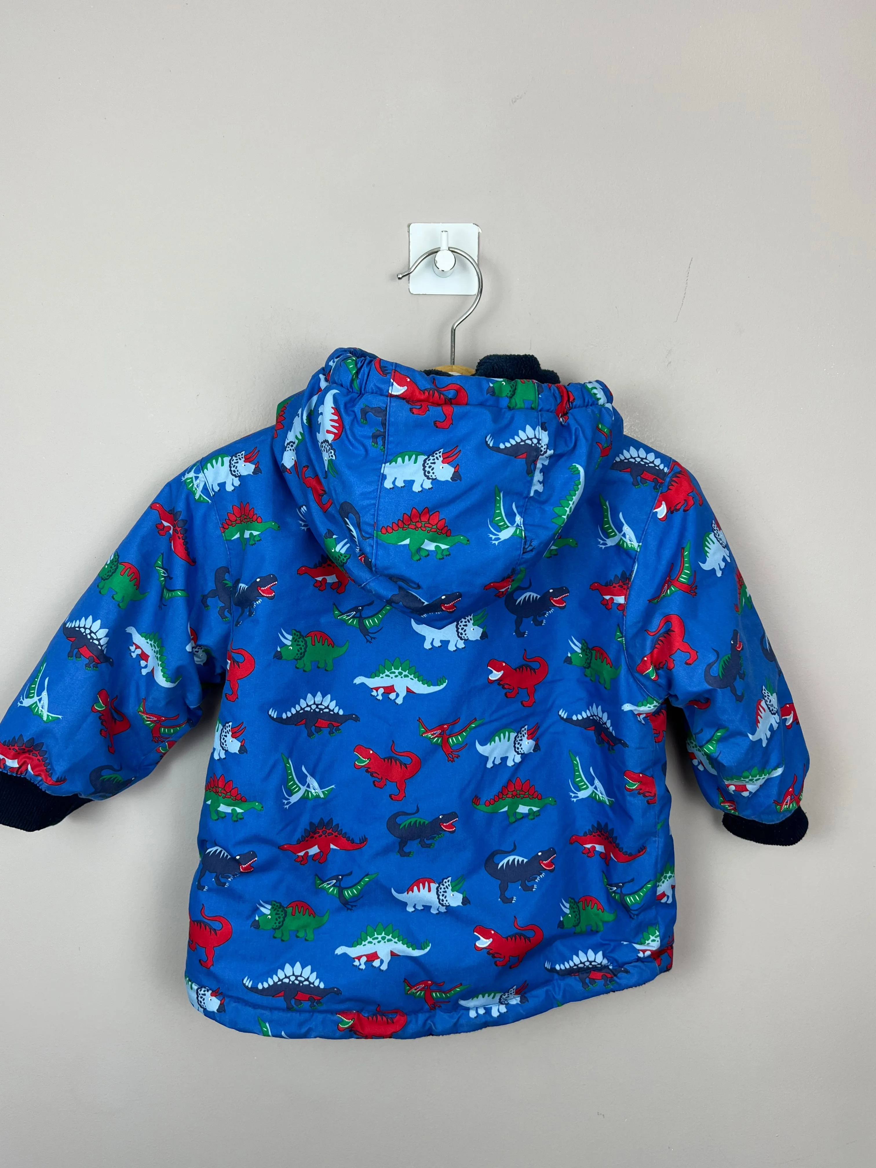 Jojo Maman Bebe Royal Blue Dino Waterproof Reversible Jacket 12-18m