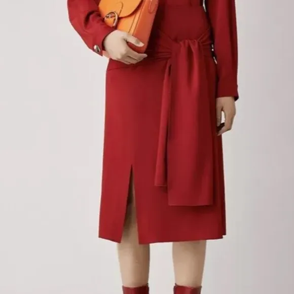 Joseph Red Midi Renne Light Cady Red Evening Skirt Size US 10 EU 42 Satin