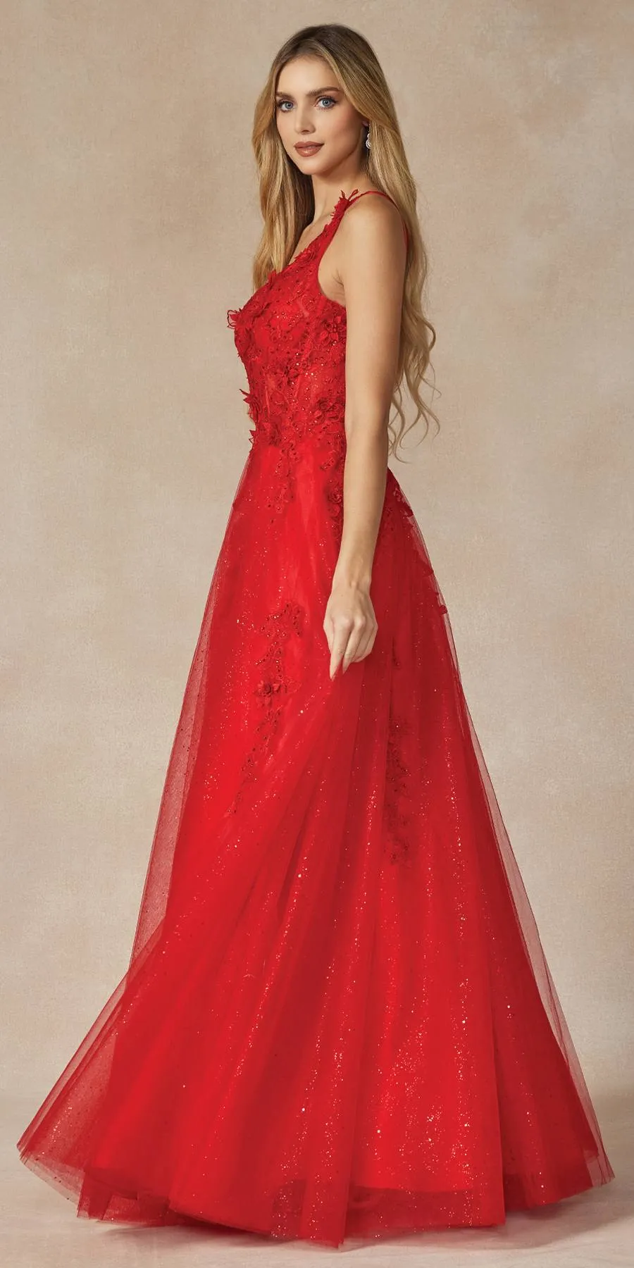 Juliet 298 Long One Shoulder With 3D Flower Embellishments Gown