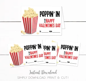 Kids Popcorn Printable School Party Valentines Day Cards
