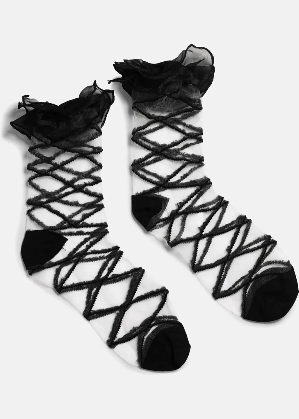 Koi Footwear Rumours Sheer Ruffle 50's Socks Black