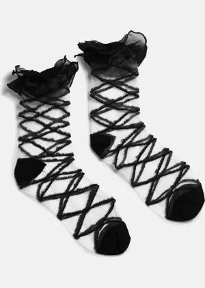 Koi Footwear Rumours Sheer Ruffle 50's Socks Black