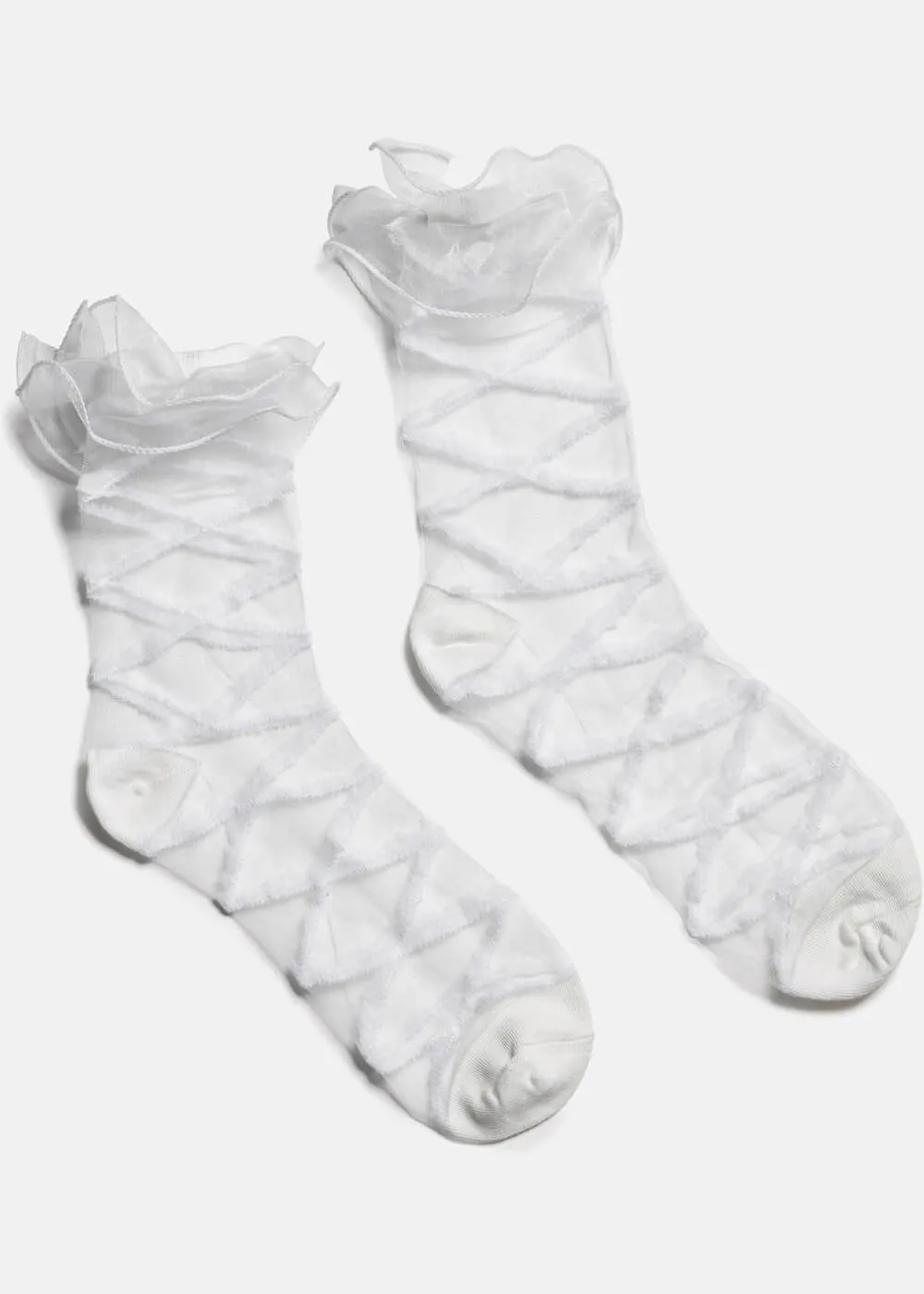 Koi Footwear Rumours Sheer Ruffle 50's Socks White