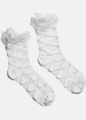 Koi Footwear Rumours Sheer Ruffle 50's Socks White