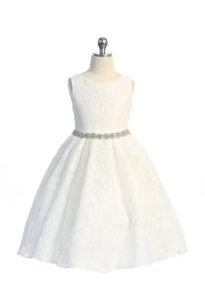 Lace V Back Bow Dress w/ Rhinestone Trim