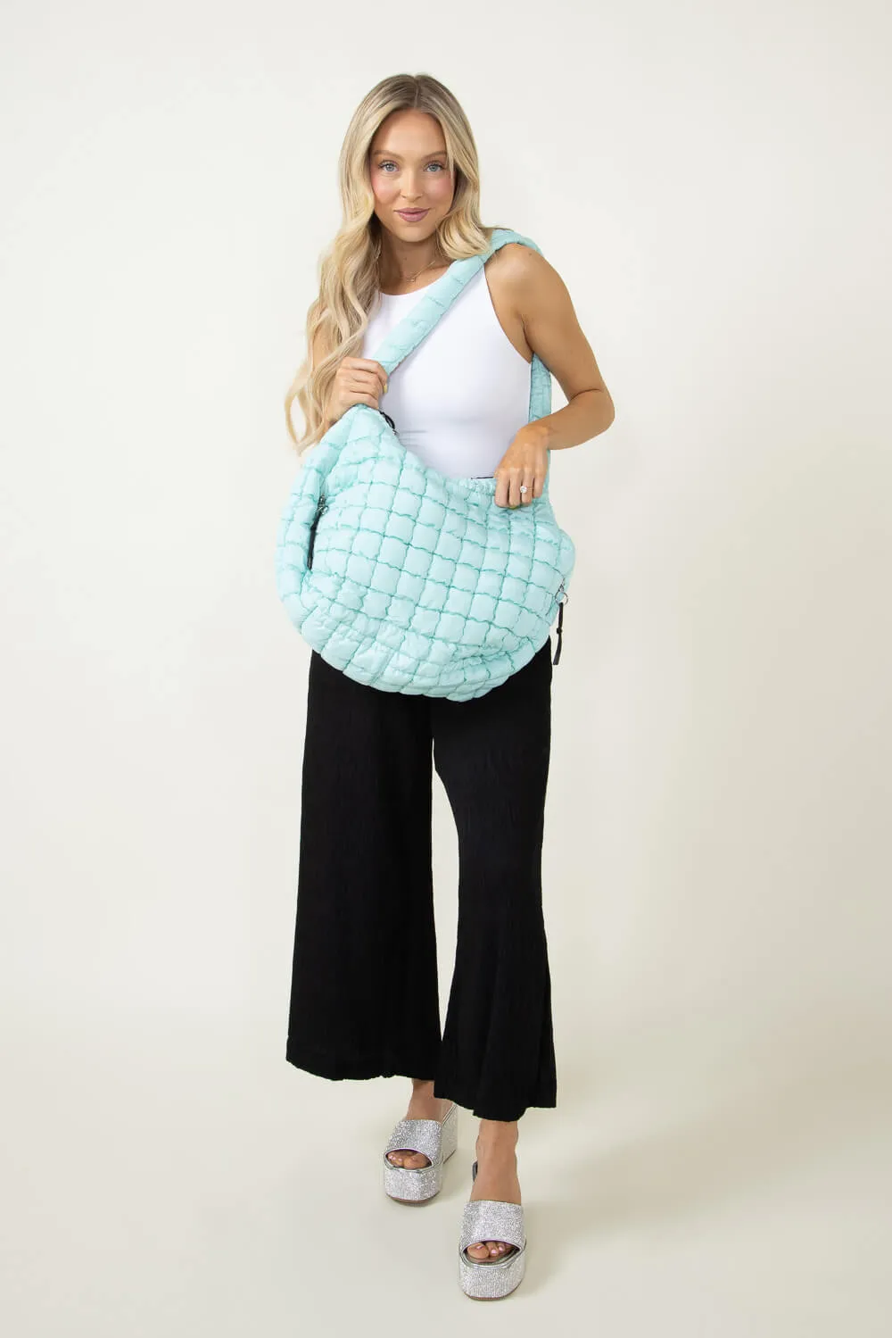 Large Quilted Puffer Bag for Women in Mint | PB9801-MINT