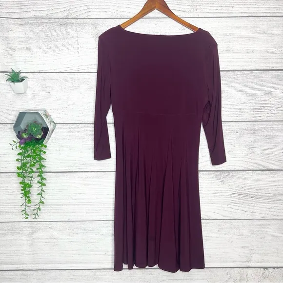 Lauren Ralph Lauren Purple Ruched V Neck 3/4 Sleeve Sheath Dress Size 12 Petite