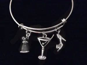 Little Black Dress Martini and High Heel Shoe Expandable Silver Charm Bracelets Adjustable Bangle Gift