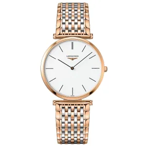LONGINES Watch the great Classique De Longines 36mm White Quartz Steel Finish Pvd Gold Rose L4.755.1.92.7
