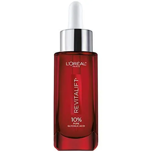 L'Oreal Paris Skincare 10% puro ácido glicólico suero para cara de Revitalift Derm Intensivos, corrector de manchas oscuras, tono uniforme, reduce arrugas, exfoliante de ácido glicólico, exfoliante con aloe, hidrata, 1 oz/30ml