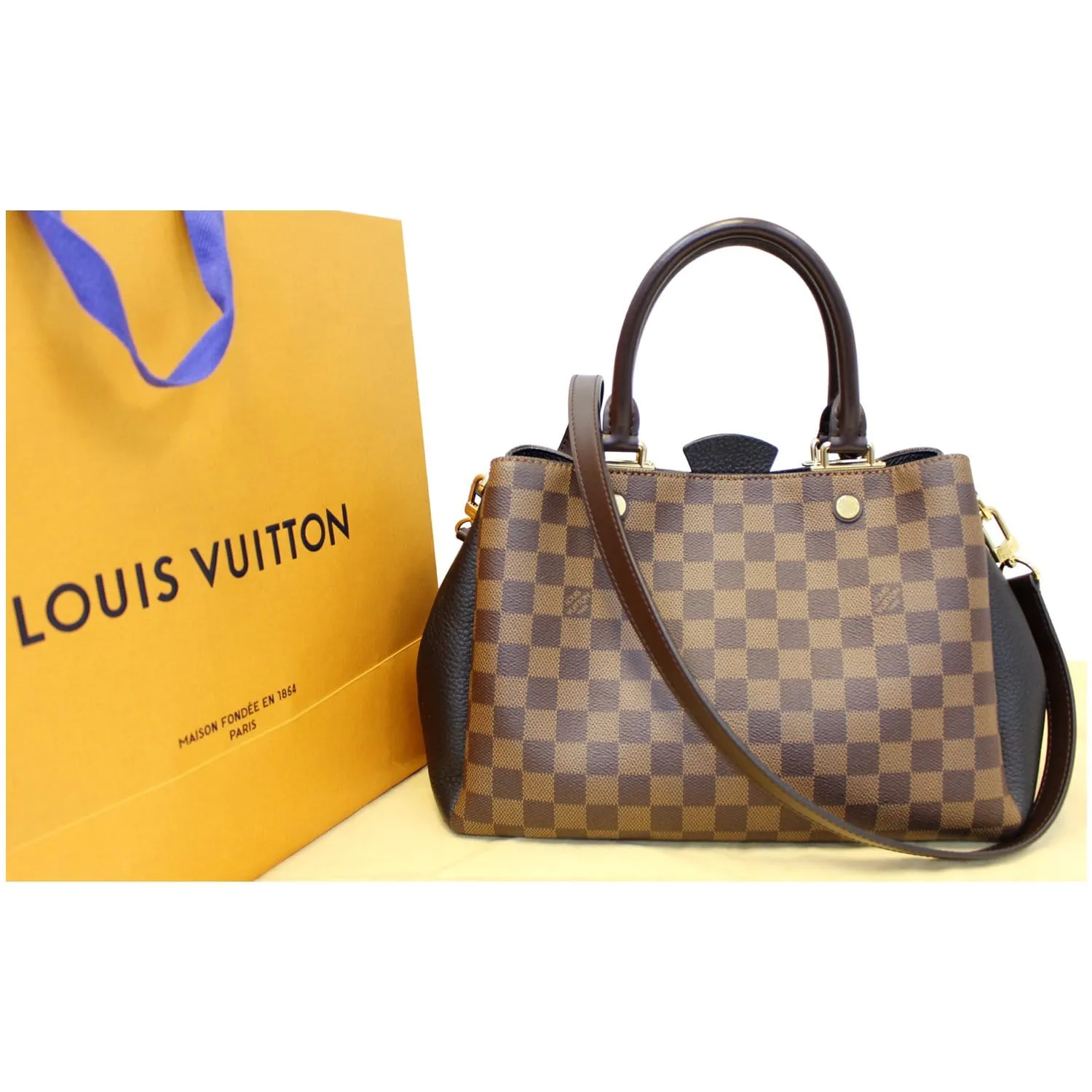LOUIS VUITTON Brittany Damier Ebene Shoulder Bag Brown