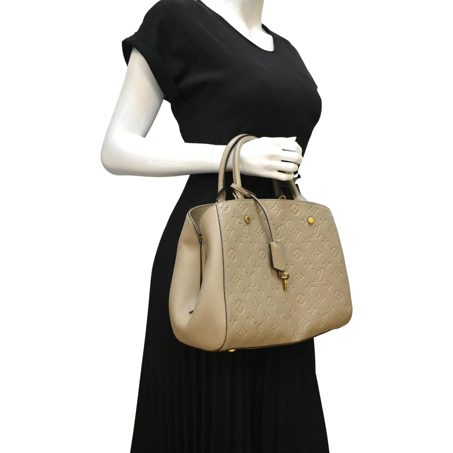 LOUIS VUITTON Montaigne MM Monogram Empreinte Shoulder Bag Tourterelle