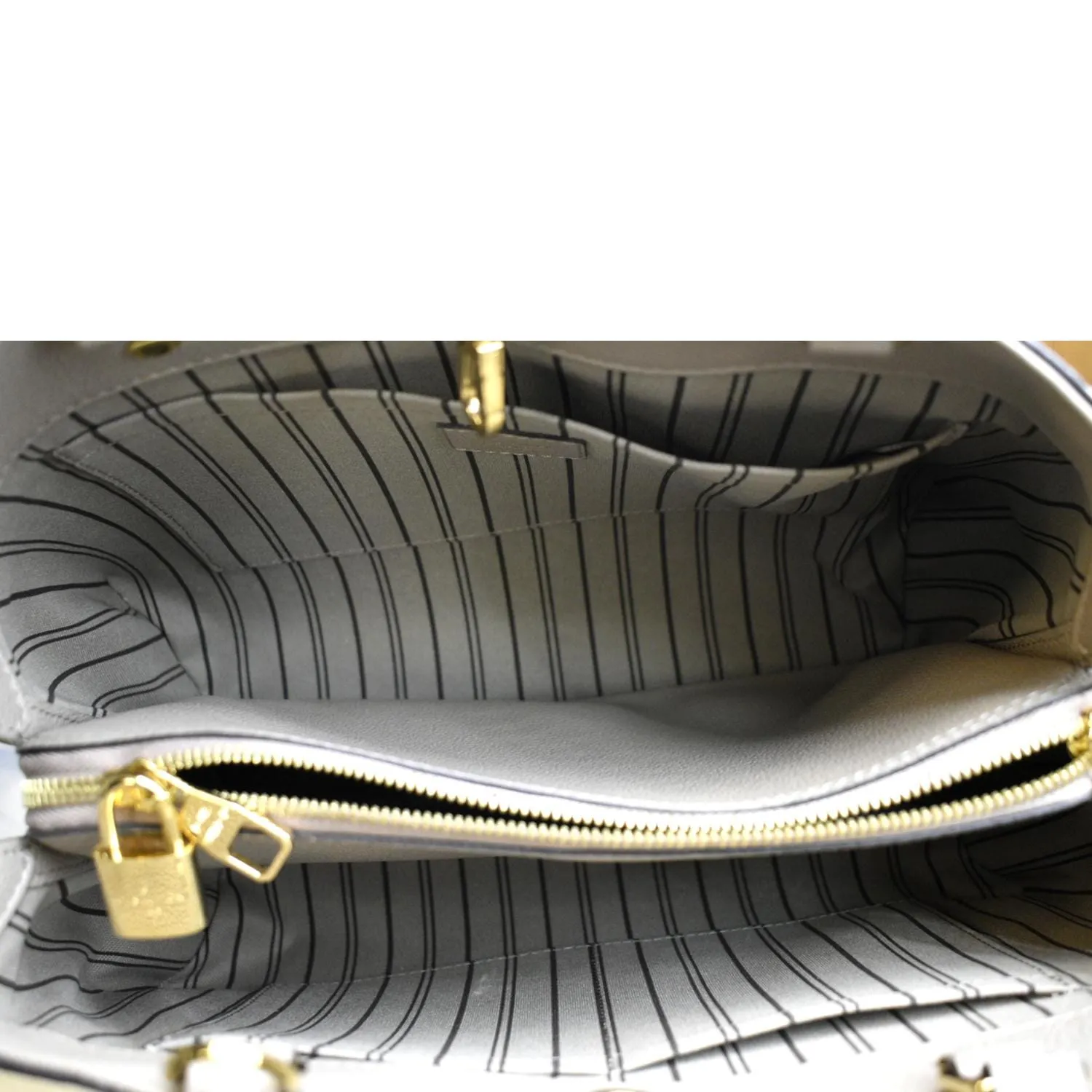 LOUIS VUITTON Montaigne MM Monogram Empreinte Shoulder Bag Tourterelle