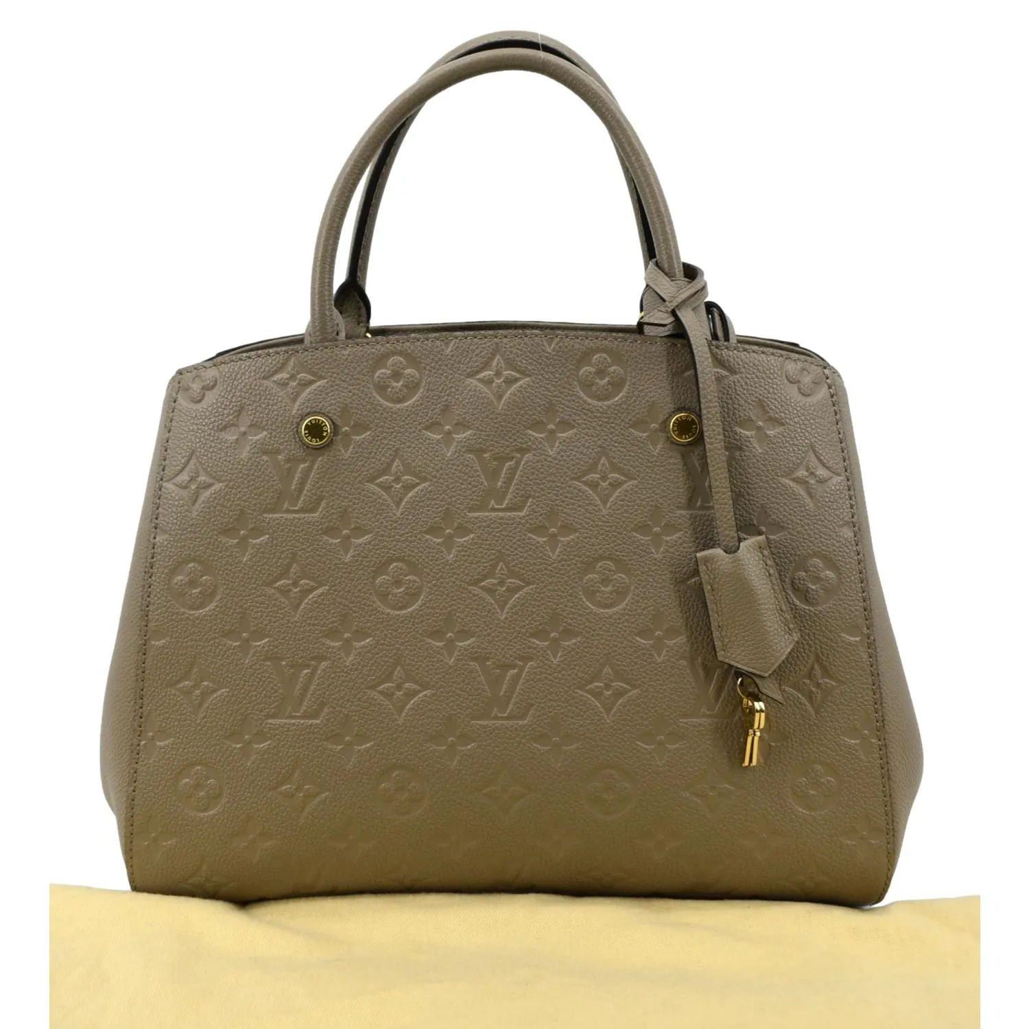 LOUIS VUITTON Montaigne MM Monogram Empreinte Shoulder Bag Tourterelle