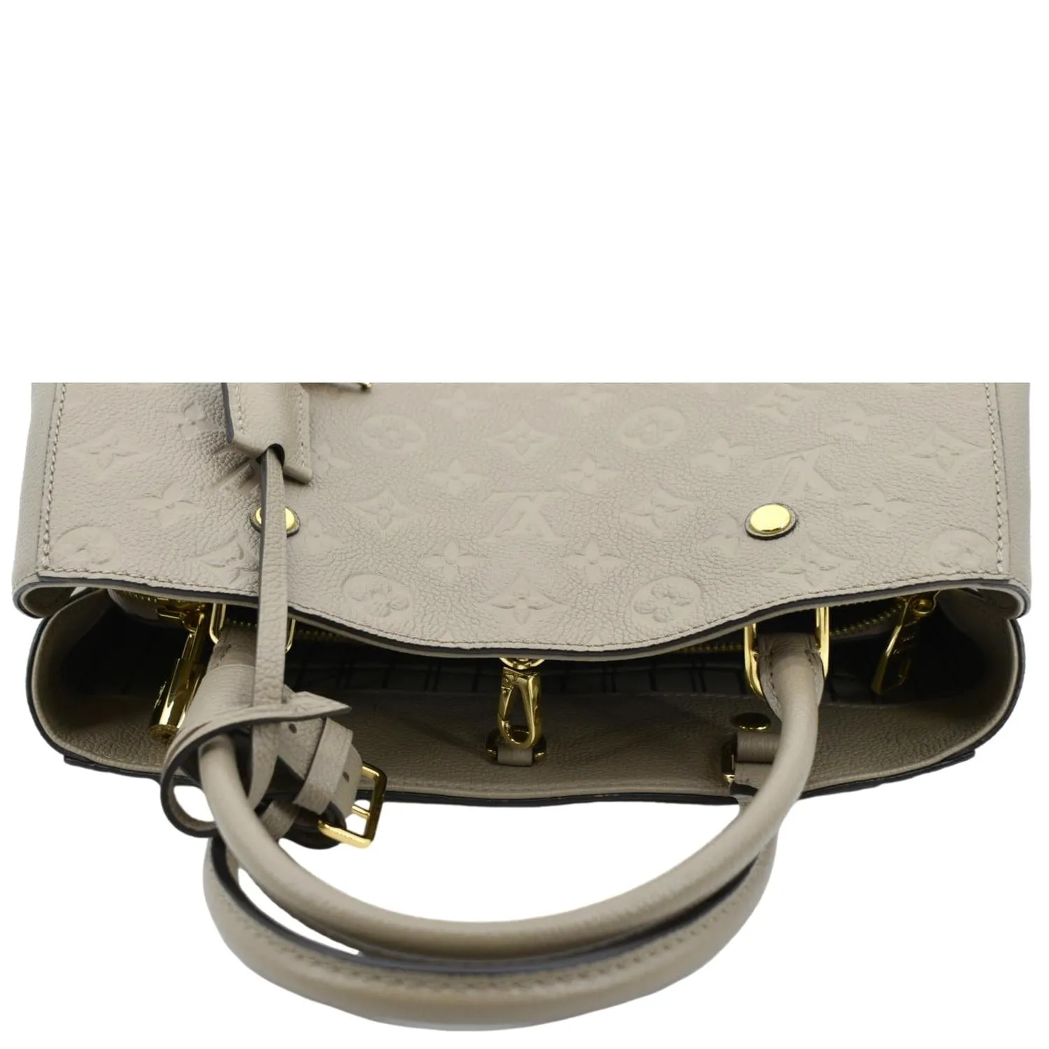 LOUIS VUITTON Montaigne MM Monogram Empreinte Shoulder Bag Tourterelle
