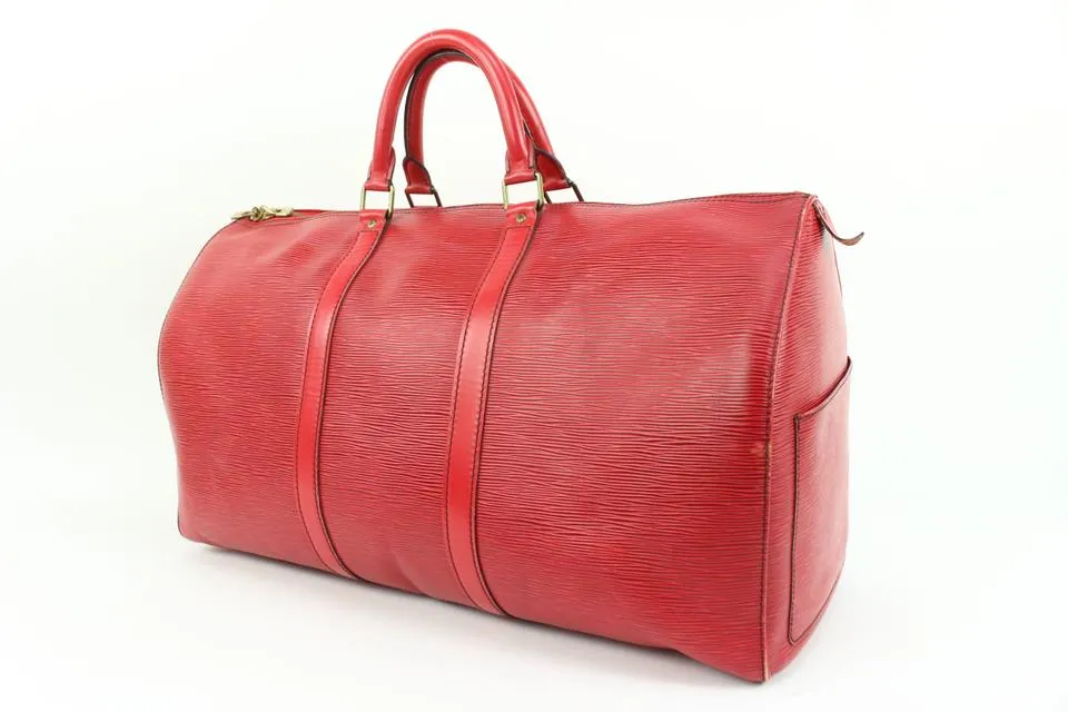 Louis Vuitton Red Epi Leather Keepall 50 Duffle Bag 89lk328s