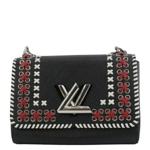 LOUIS VUITTON Twist Whipstitch MM Epi Leather Shoulder Bag Black