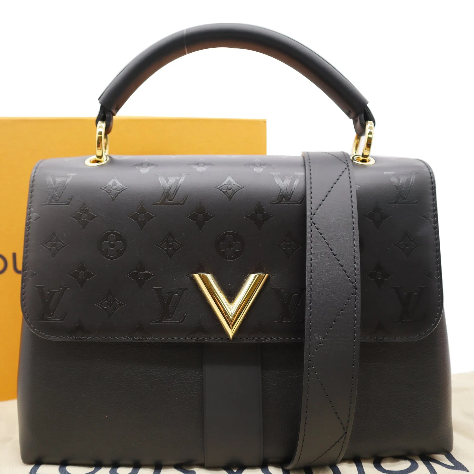 LOUIS VUITTON Very One Handle Calfskin Monogram Shoulder Bag Black