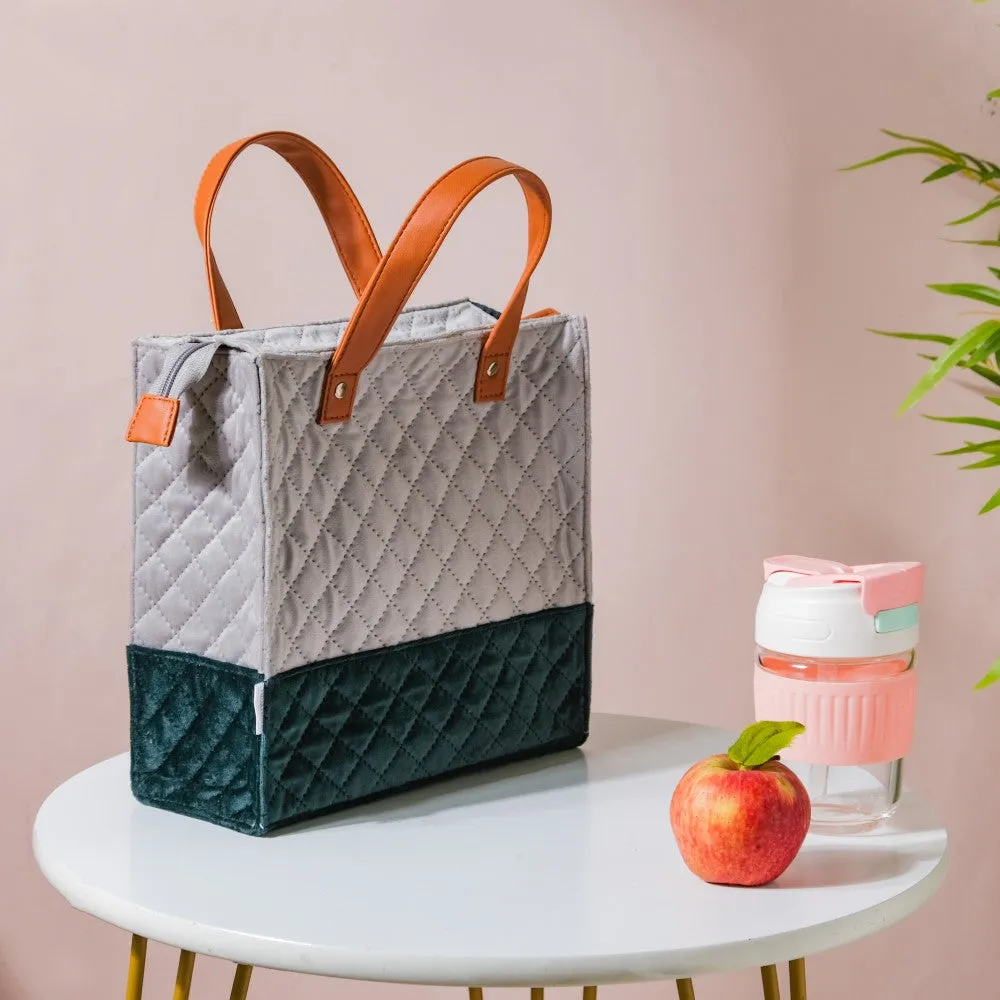 Luxe Velvet Lunch Bag Grey And Green