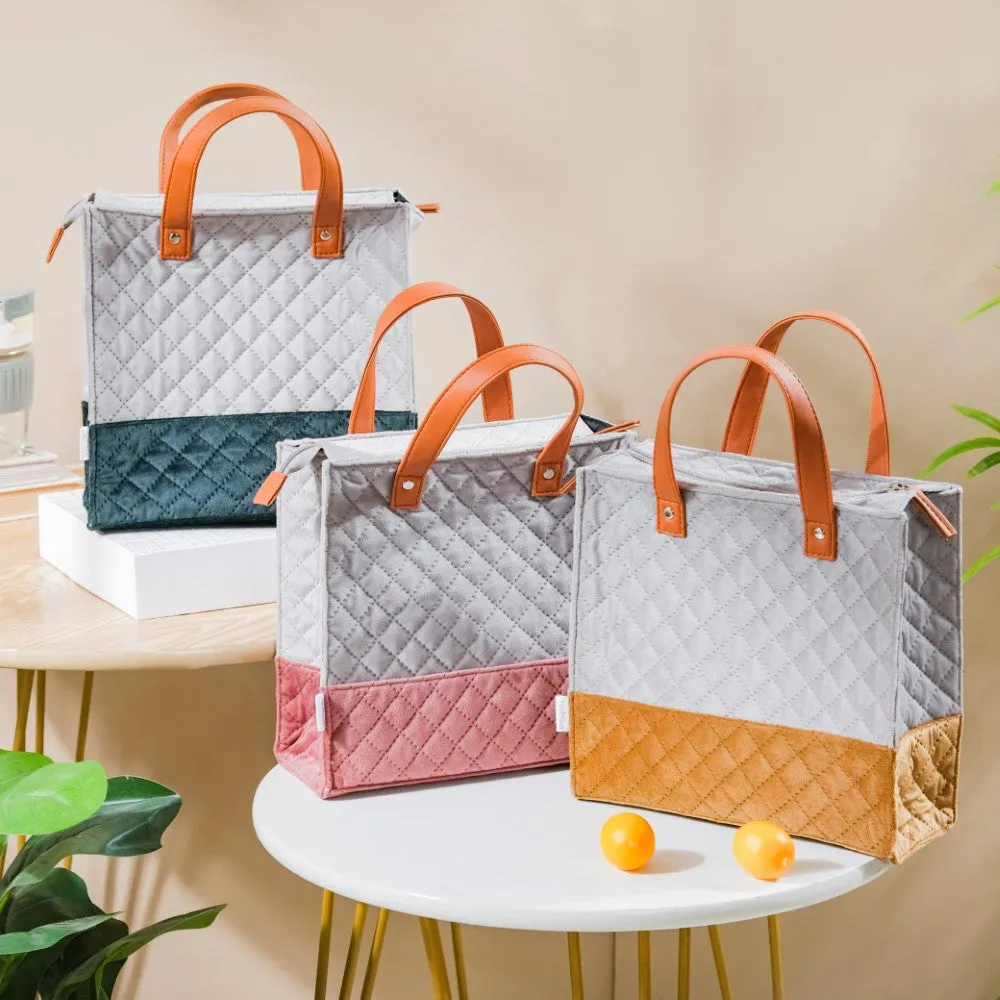 Luxe Velvet Lunch Bag Grey And Green