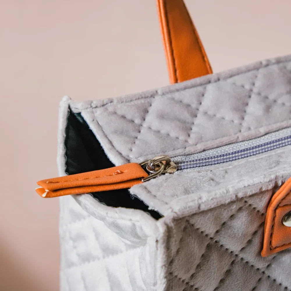 Luxe Velvet Lunch Bag Grey And Green