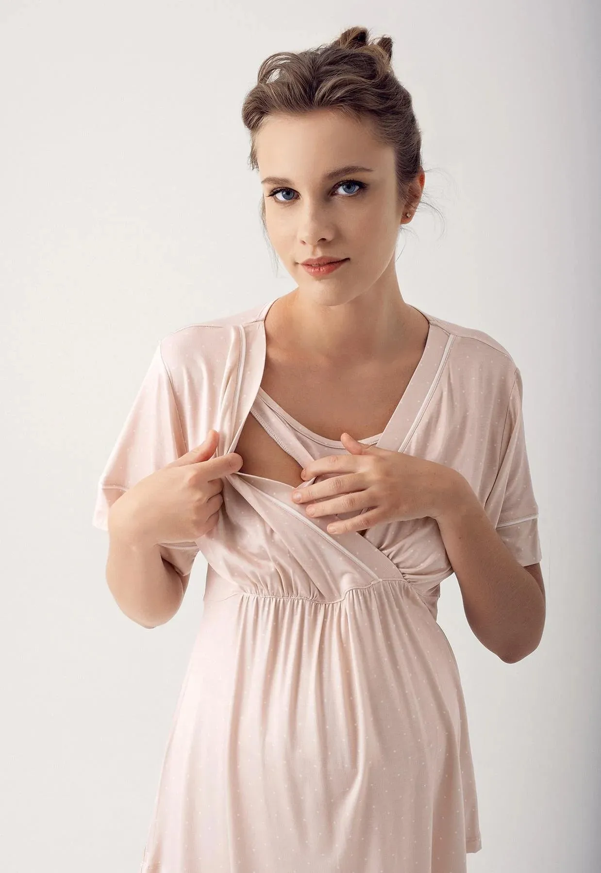 Lycra Maternity Pajamas Set/ Bej