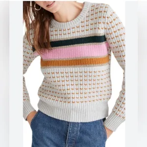 Madewell Striped Metallic Barfield Wool Blend Sweater Sz Small Heather B…