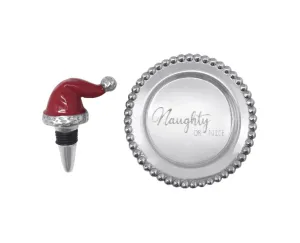 Mariposa Red Santa Hat & Naughty or Nice Wine Plate Gift Set