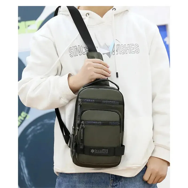 Men’s chest crossbody bag, lightweight large-capacity nylon shoulder sling for travel and everyday use
