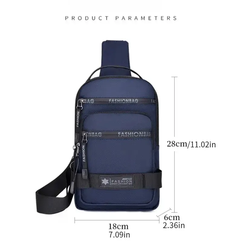 Men’s chest crossbody bag, lightweight large-capacity nylon shoulder sling for travel and everyday use