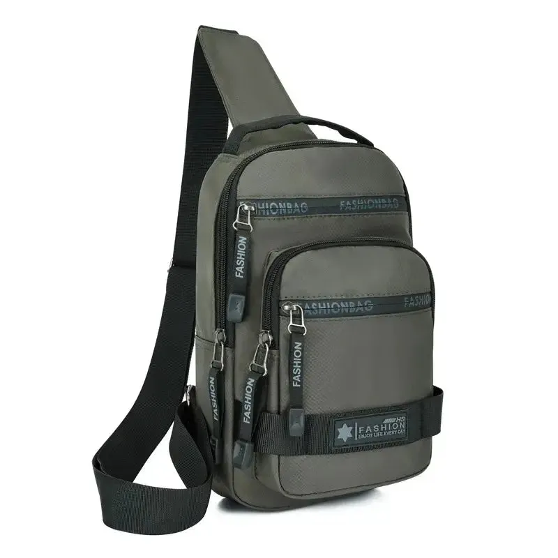 Men’s chest crossbody bag, lightweight large-capacity nylon shoulder sling for travel and everyday use