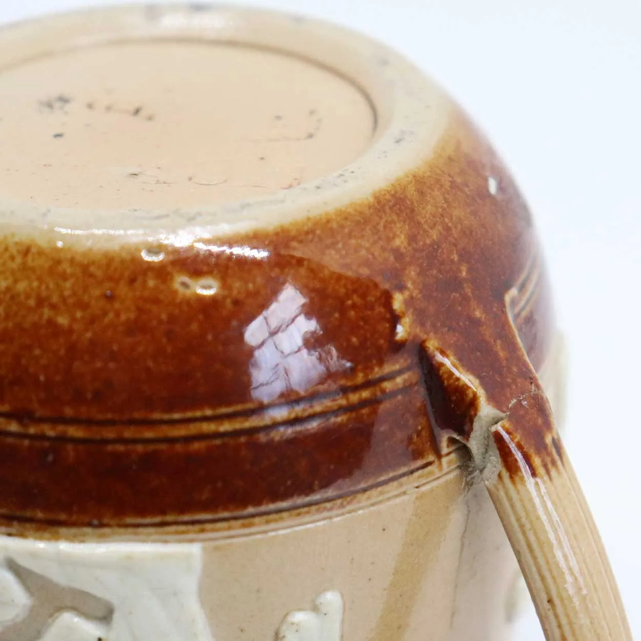 Miniature English Doulton Lambeth Sterling Silver Mounted Stoneware Tyg Cup