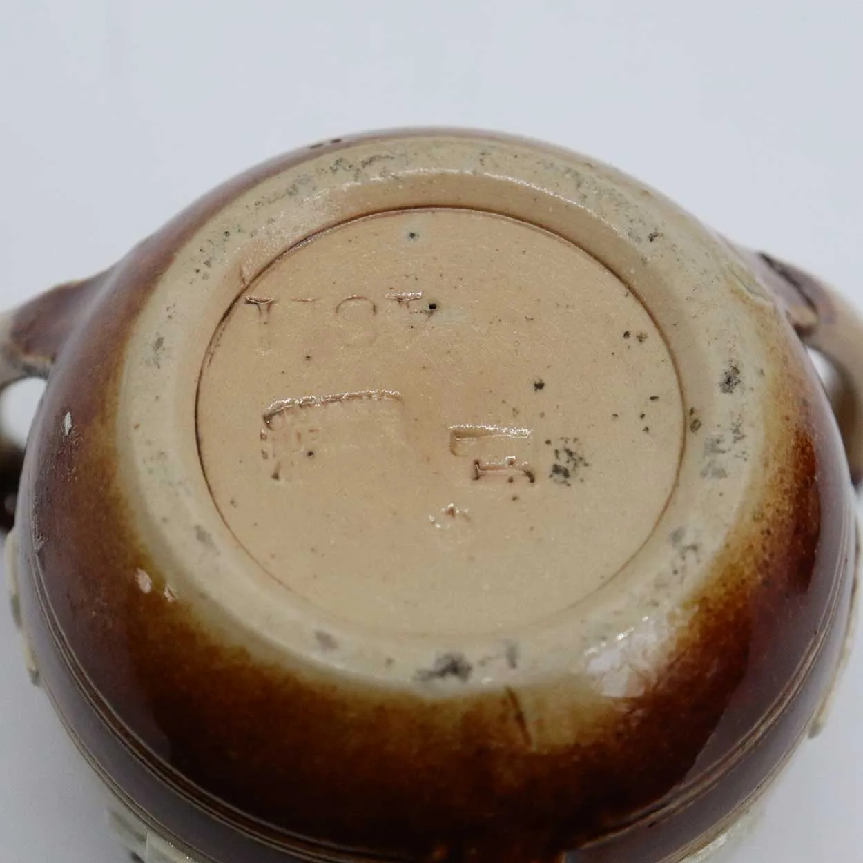 Miniature English Doulton Lambeth Sterling Silver Mounted Stoneware Tyg Cup
