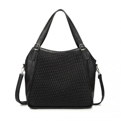 Miss Lulu Casual Shoulder Bag With Stylish Pleated Design - Black