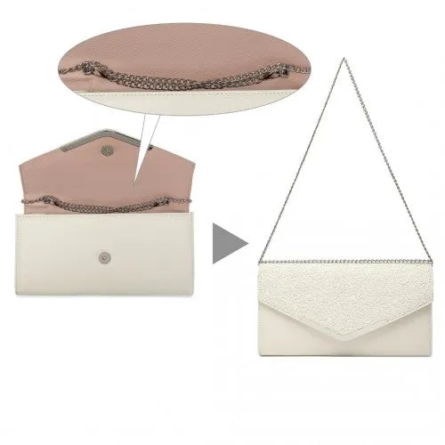 Miss Lulu Lace Envelope Flap Clutch Evening Bag - Beige