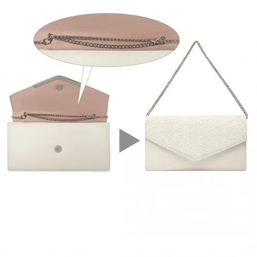 Miss Lulu Lace Envelope Flap Clutch Evening Bag - Beige
