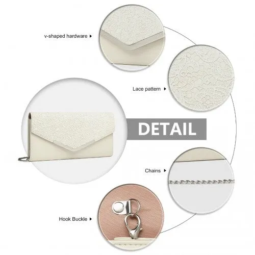 Miss Lulu Lace Envelope Flap Clutch Evening Bag - Beige