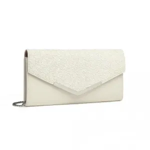 Miss Lulu Lace Envelope Flap Clutch Evening Bag - Beige