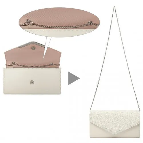 Miss Lulu Lace Envelope Flap Clutch Evening Bag - Beige