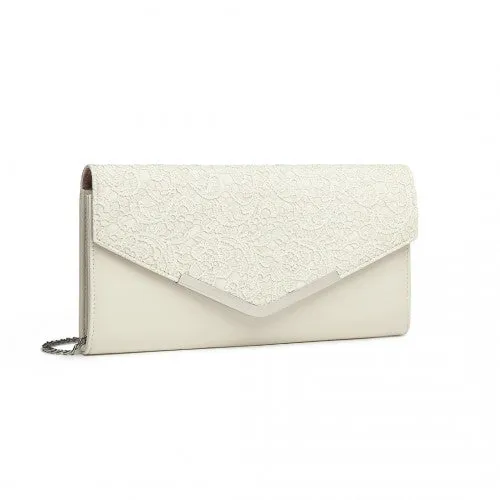 Miss Lulu Lace Envelope Flap Clutch Evening Bag - Beige