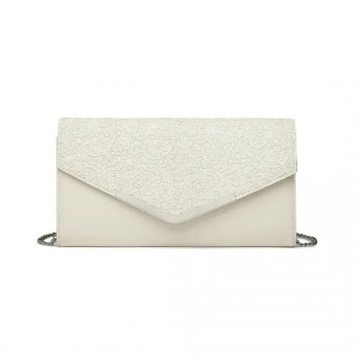 Miss Lulu Lace Envelope Flap Clutch Evening Bag - Beige