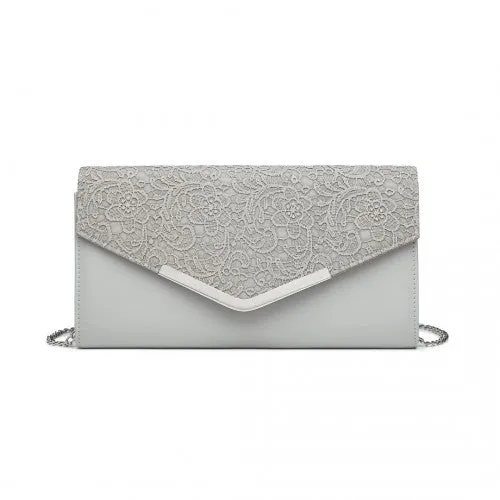 Miss Lulu Lace Envelope Flap Clutch Evening Bag - Grey