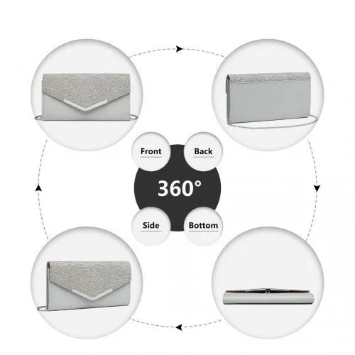 Miss Lulu Lace Envelope Flap Clutch Evening Bag - Grey