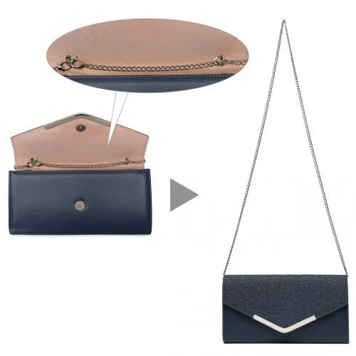 Miss Lulu Lace Envelope Flap Clutch Evening Bag - Navy