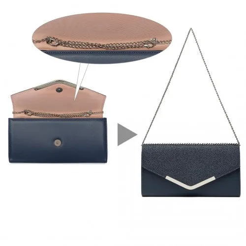 Miss Lulu Lace Envelope Flap Clutch Evening Bag - Navy