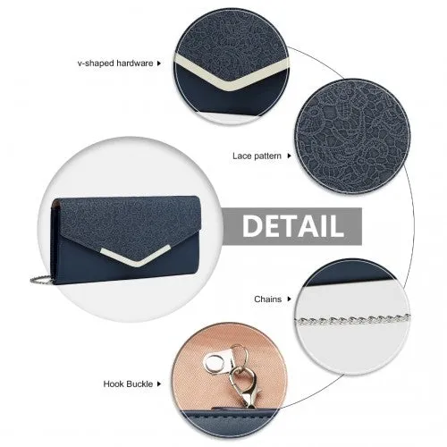 Miss Lulu Lace Envelope Flap Clutch Evening Bag - Navy