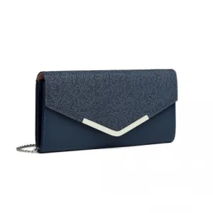 Miss Lulu Lace Envelope Flap Clutch Evening Bag - Navy
