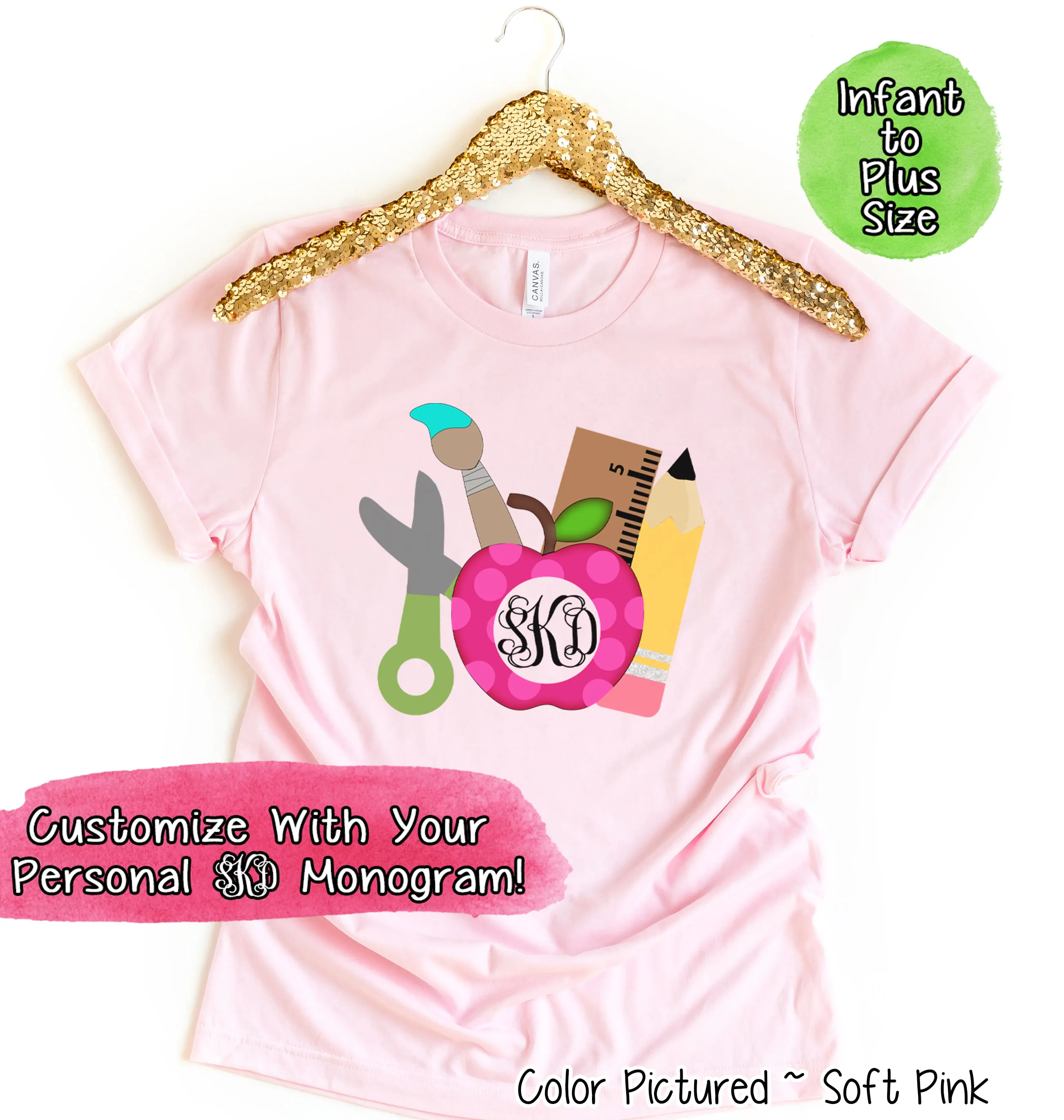 Monogram Apple & School Supplies Tee