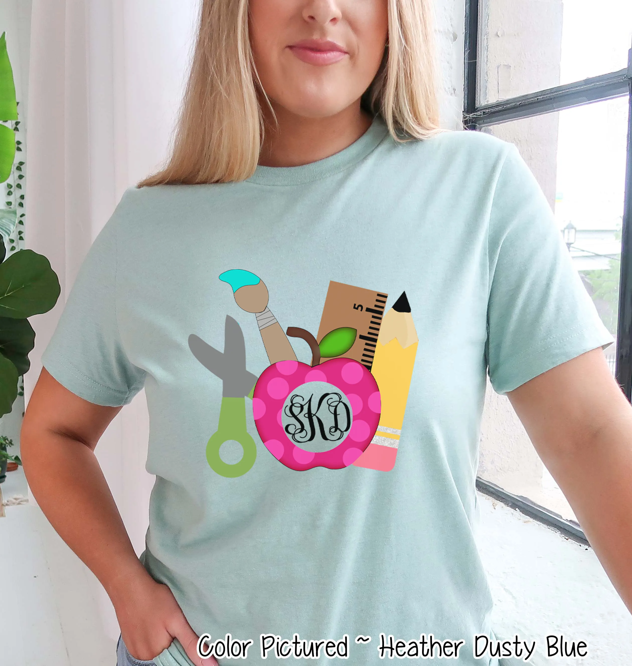 Monogram Apple & School Supplies Tee