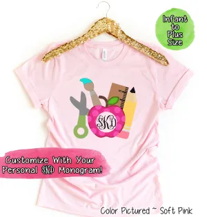 Monogram Apple & School Supplies Tee